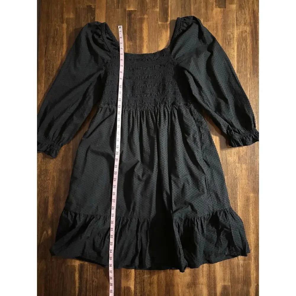 J Crew Women's Medium Dress Smocked Short Mini Puff Sleeve Square Neck Cotton